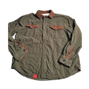 3349 PRNTD by‎ Polymer Green Corduroy Snap Front Shirt Men's Large